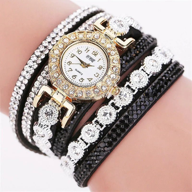 Fashion Rhinestone Blingbling Leather Wrap Quartz women watch - MAGUSTA BEAUTY