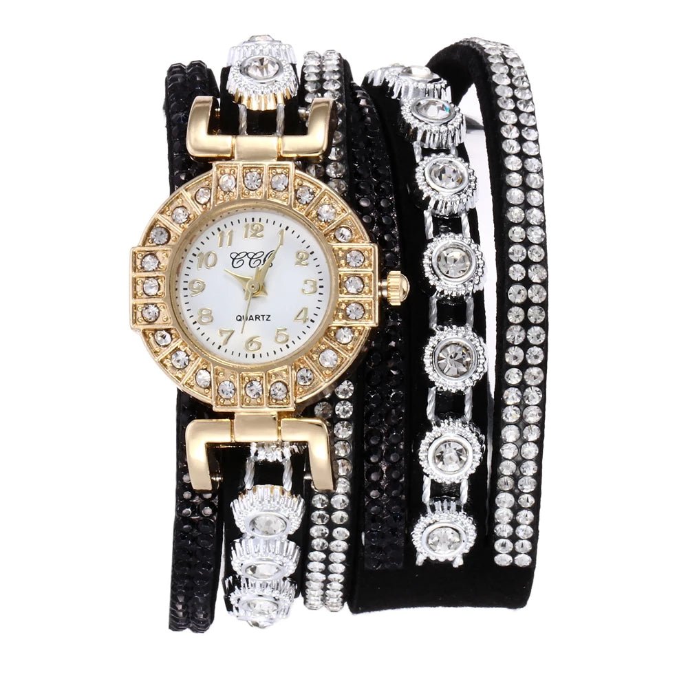 Fashion Rhinestone Blingbling Leather Wrap Quartz women watch - MAGUSTA BEAUTY