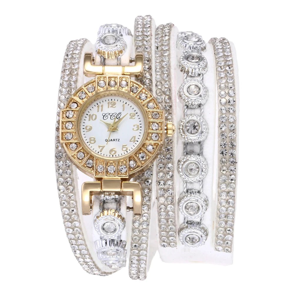 Fashion Rhinestone Blingbling Leather Wrap Quartz women watch - MAGUSTA BEAUTY