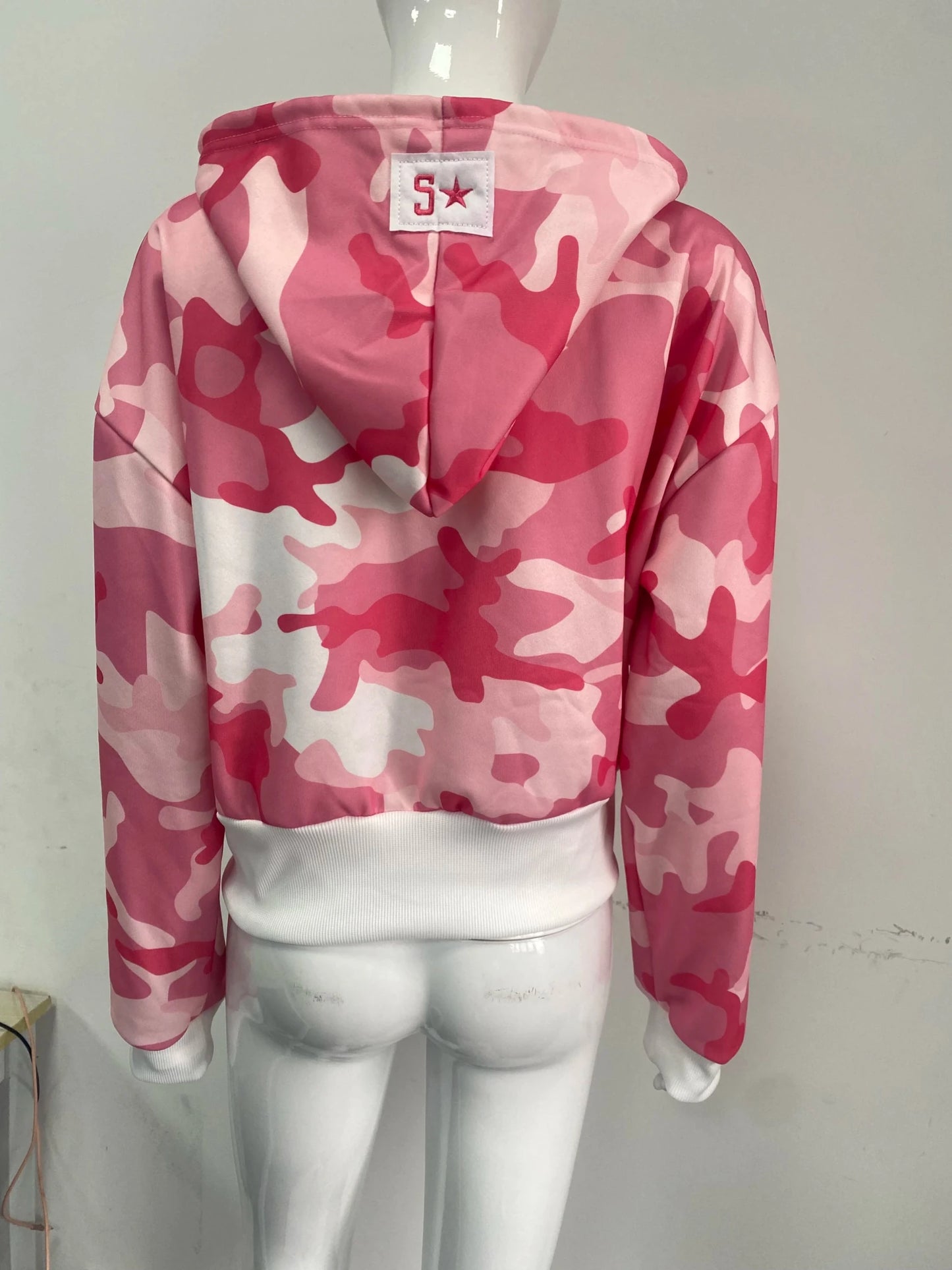 Fashion Y2K sportswear two - piece set women's hip - hop pink camouflage short waist embrace hoodie ultra - thin casual sports pants l - MAGUSTA BEAUTY