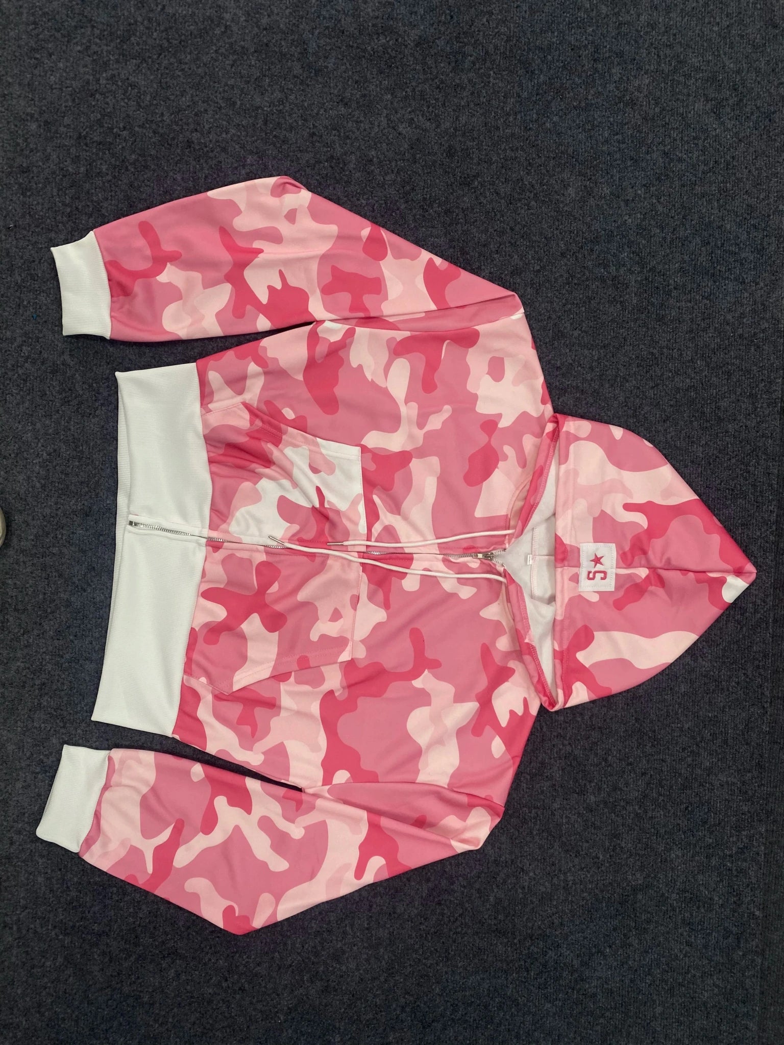 Fashion Y2K sportswear two - piece set women's hip - hop pink camouflage short waist embrace hoodie ultra - thin casual sports pants l - MAGUSTA BEAUTY