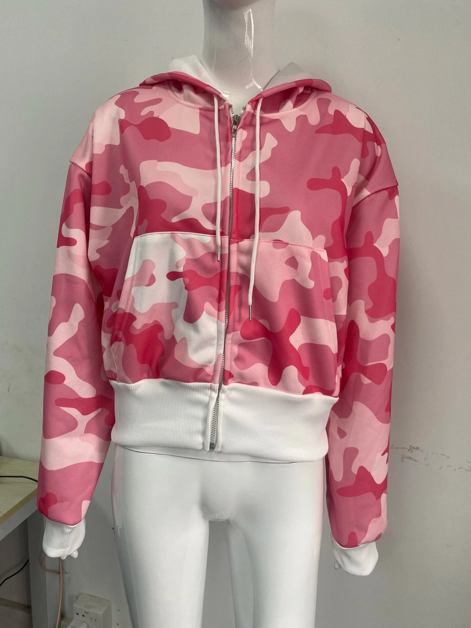 Fashion Y2K sportswear two - piece set women's hip - hop pink camouflage short waist embrace hoodie ultra - thin casual sports pants l - MAGUSTA BEAUTY