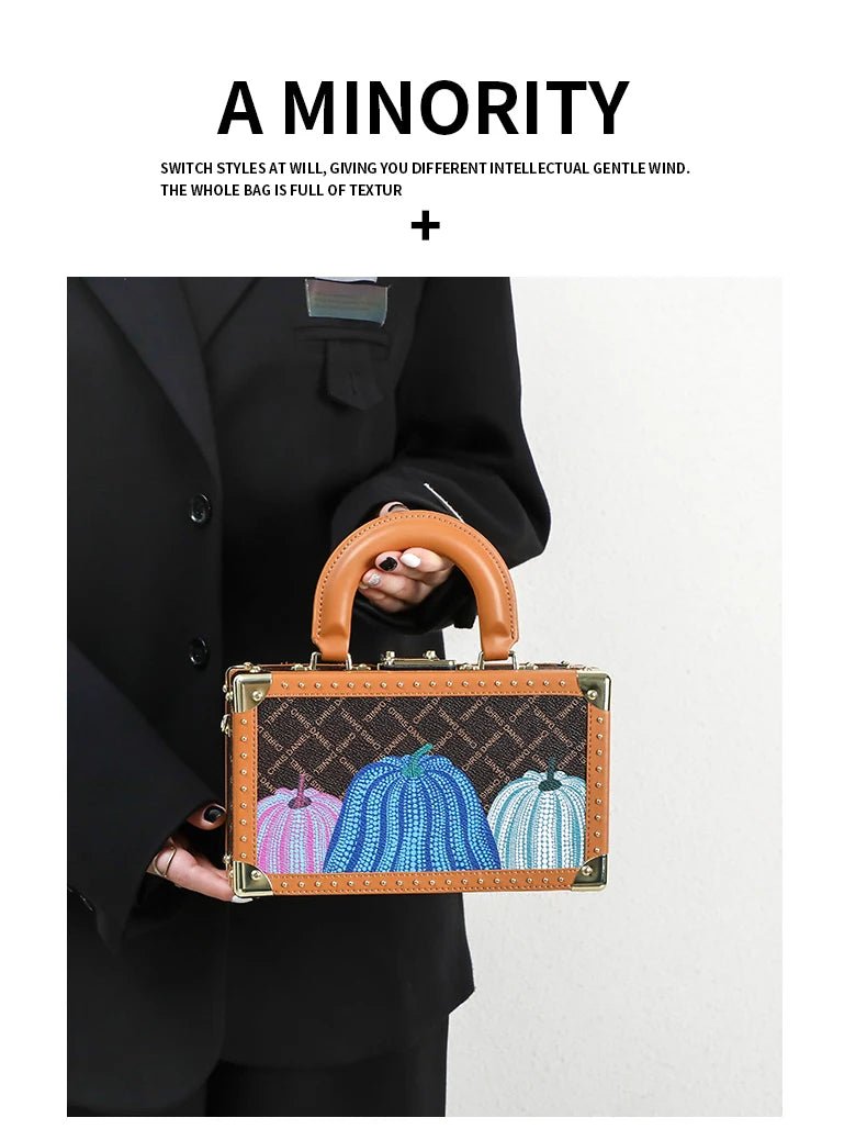 Genuine Leather Women Handbags Evening Bag Top Handle Satchel Crossbody Bag Small Hard Purse Pumpkin Box Bags - MAGUSTA BEAUTY