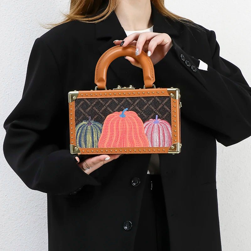 Genuine Leather Women Handbags Evening Bag Top Handle Satchel Crossbody Bag Small Hard Purse Pumpkin Box Bags - MAGUSTA BEAUTY