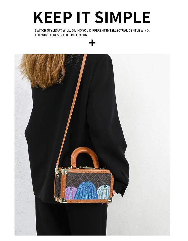Genuine Leather Women Handbags Evening Bag Top Handle Satchel Crossbody Bag Small Hard Purse Pumpkin Box Bags - MAGUSTA BEAUTY
