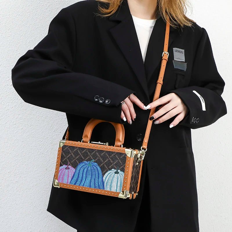 Genuine Leather Women Handbags Evening Bag Top Handle Satchel Crossbody Bag Small Hard Purse Pumpkin Box Bags - MAGUSTA BEAUTY