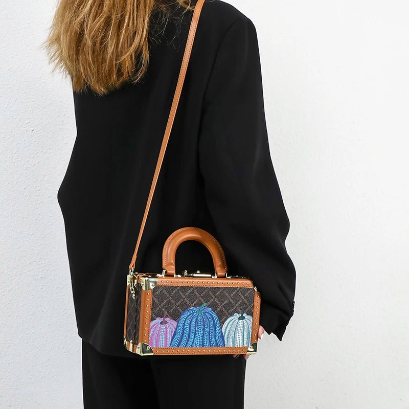 Genuine Leather Women Handbags Evening Bag Top Handle Satchel Crossbody Bag Small Hard Purse Pumpkin Box Bags - MAGUSTA BEAUTY