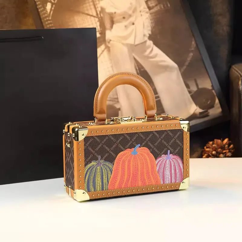 Genuine Leather Women Handbags Evening Bag Top Handle Satchel Crossbody Bag Small Hard Purse Pumpkin Box Bags - MAGUSTA BEAUTY