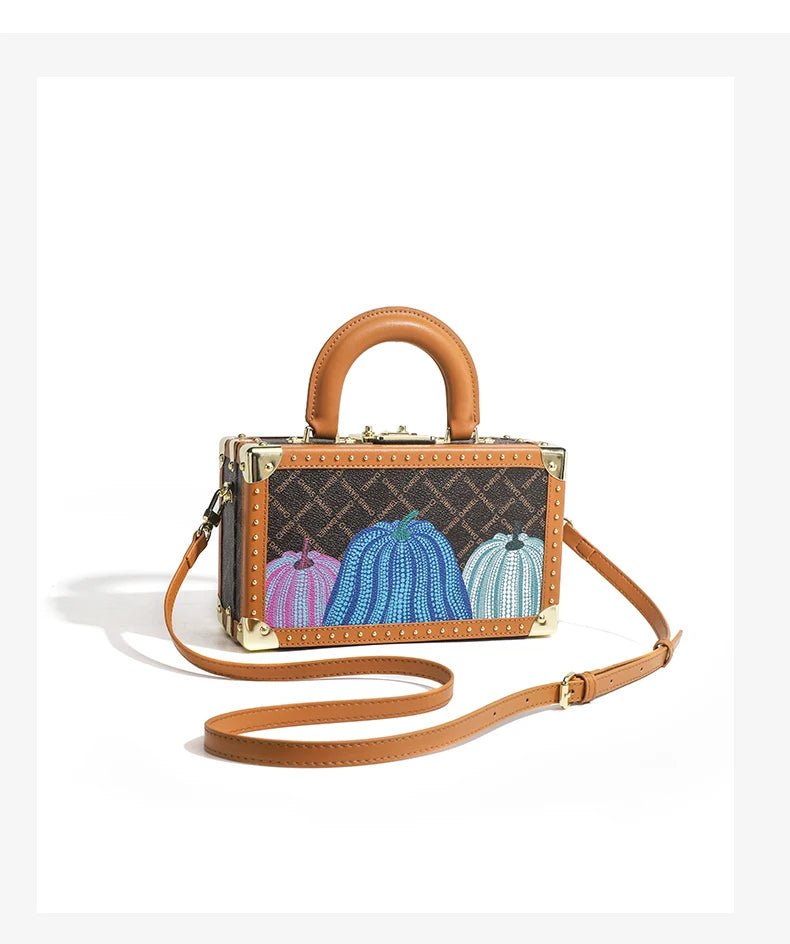 Genuine Leather Women Handbags Evening Bag Top Handle Satchel Crossbody Bag Small Hard Purse Pumpkin Box Bags - MAGUSTA BEAUTY