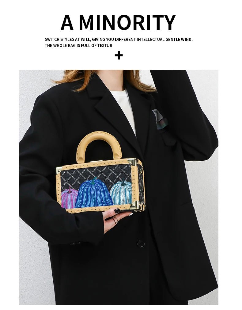 Genuine Leather Women Handbags Evening Bag Top Handle Satchel Crossbody Bag Small Hard Purse Pumpkin Box Bags - MAGUSTA BEAUTY