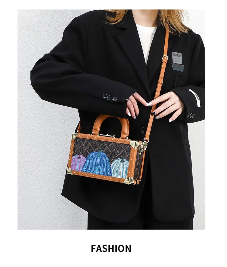 Genuine Leather Women Handbags Evening Bag Top Handle Satchel Crossbody Bag Small Hard Purse Pumpkin Box Bags - MAGUSTA BEAUTY