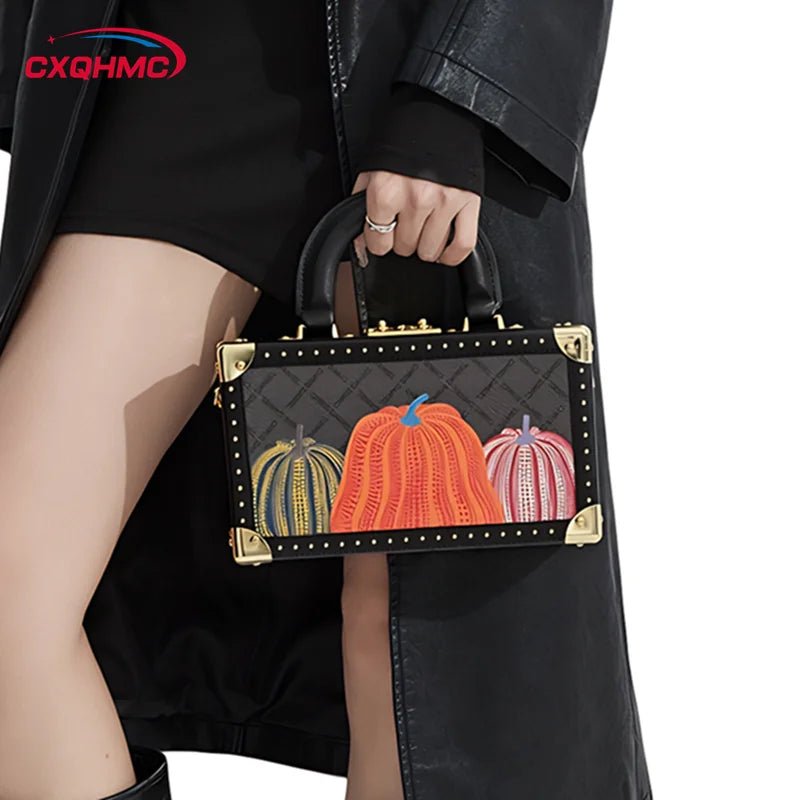 Genuine Leather Women Handbags Evening Bag Top Handle Satchel Crossbody Bag Small Hard Purse Pumpkin Box Bags - MAGUSTA BEAUTY