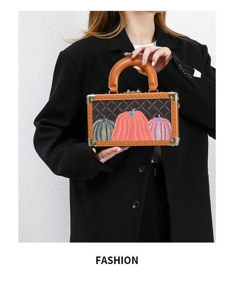 Genuine Leather Women Handbags Evening Bag Top Handle Satchel Crossbody Bag Small Hard Purse Pumpkin Box Bags - MAGUSTA BEAUTY
