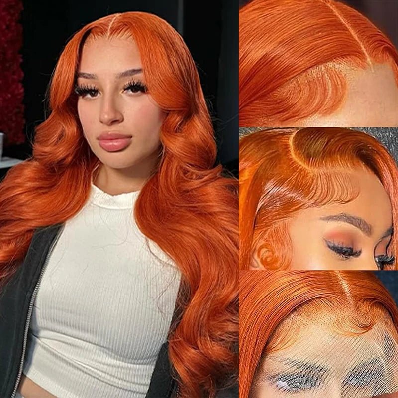 Ginger Orange 13x6 Lace Front Wigs Human Hair 200% Density Body Wave Wig 350 Colored Human Hair Wig Pre Plucked - MAGUSTA BEAUTY