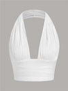 Green Solid Backless Crop Halter Top Women Summer Y2K Club Grunge Clothes Deep V-neck Backless Sleeveless Tank Top Streetwear - MAGUSTA BEAUTY