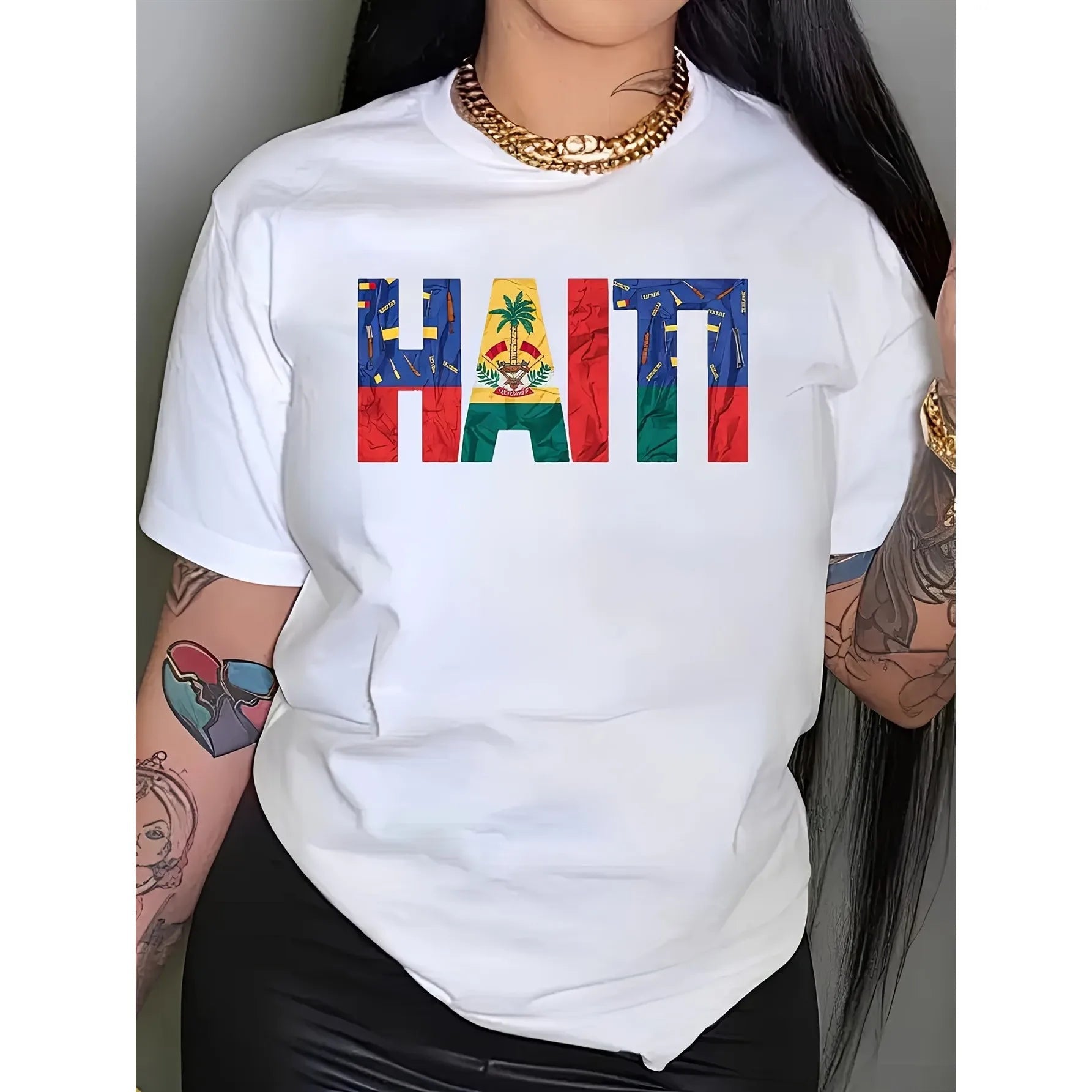 Haiti Flag Graphic T Shirt Haitian Crest Palm Trees Cotton Casual Crew Neck Tee - MAGUSTA BEAUTY