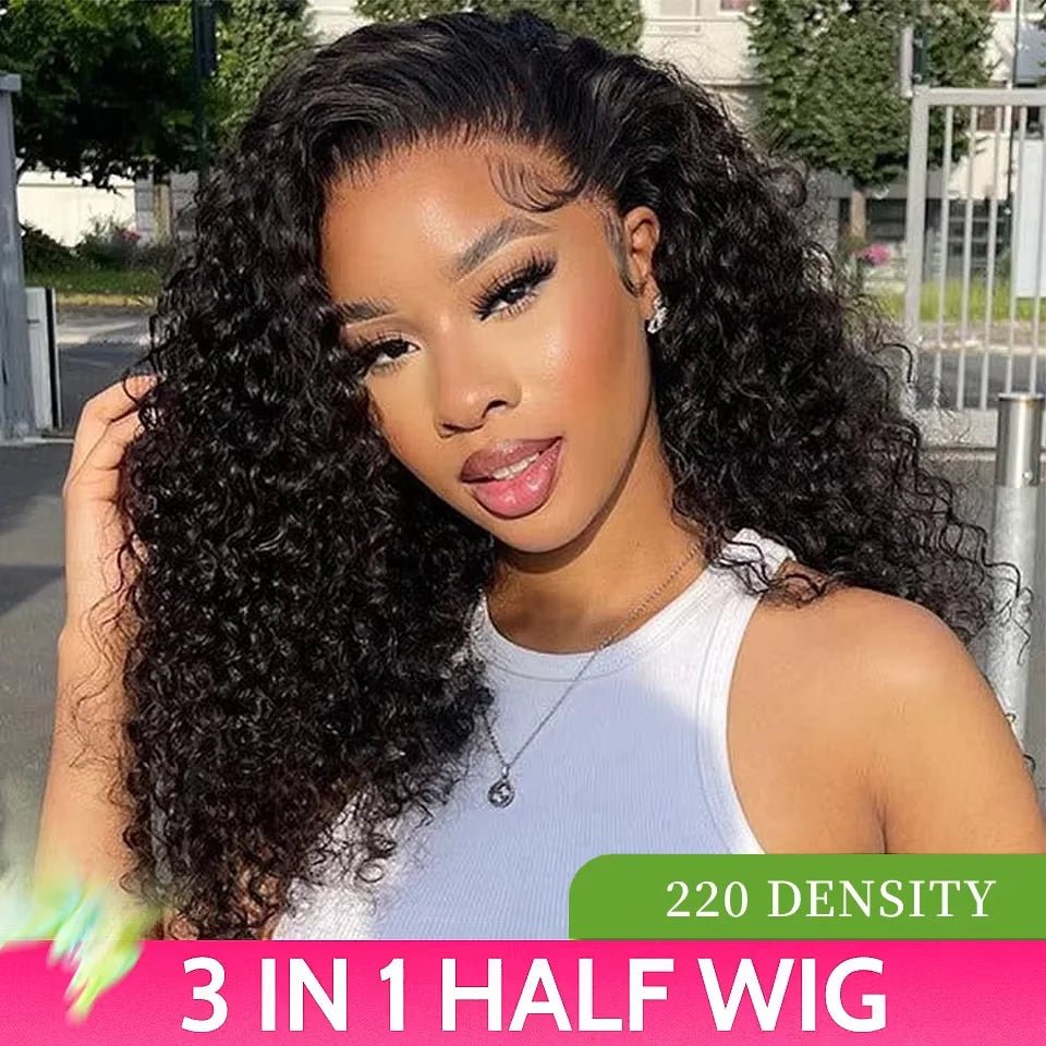 Half Wig Human Hair Wigs 200% Half Wig Kinky Curly Human Hair Wigs 3 In 1 Invisible Hairline Wear Go With Drawstring Seamless - MAGUSTA BEAUTY