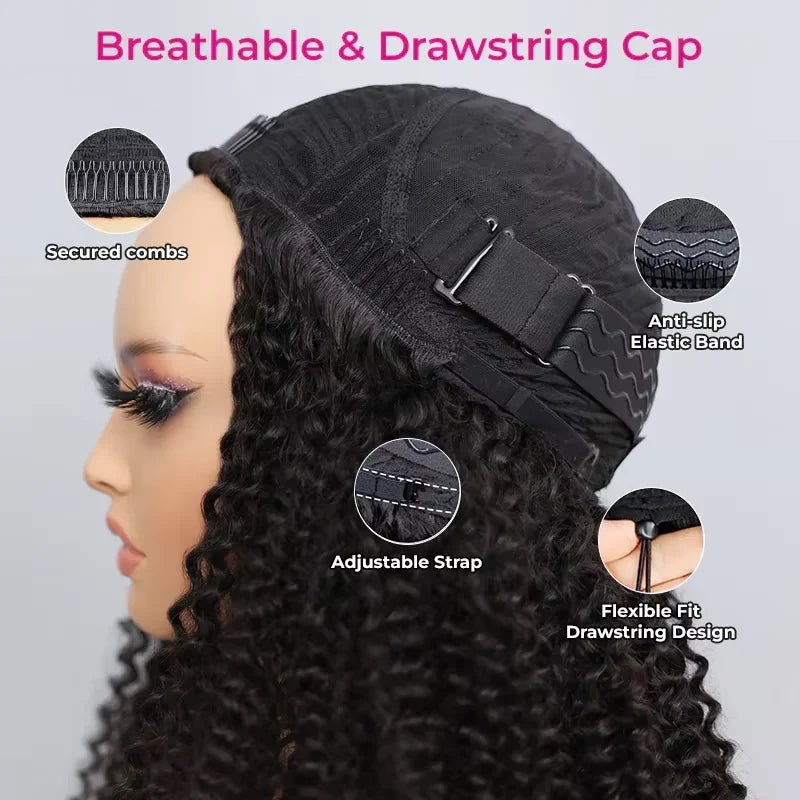 Half Wig Human Hair Wigs 200% Half Wig Kinky Curly Human Hair Wigs 3 In 1 Invisible Hairline Wear Go With Drawstring Seamless - MAGUSTA BEAUTY