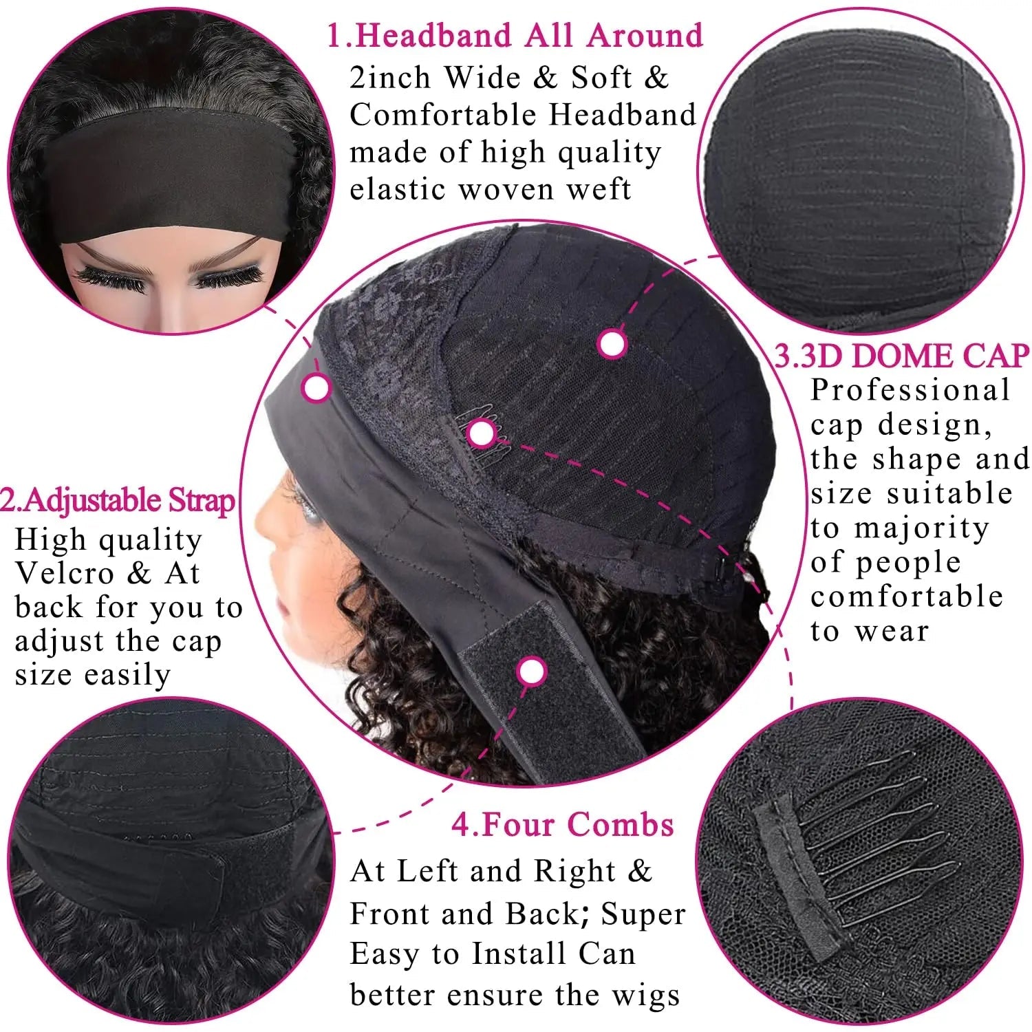Headband Wigs Human Hair 28 30 32 Inch Water Wave Wigs 100% Real Hair Curly wig None Lace Front Wigs Full Machine Made Wigs - MAGUSTA BEAUTY