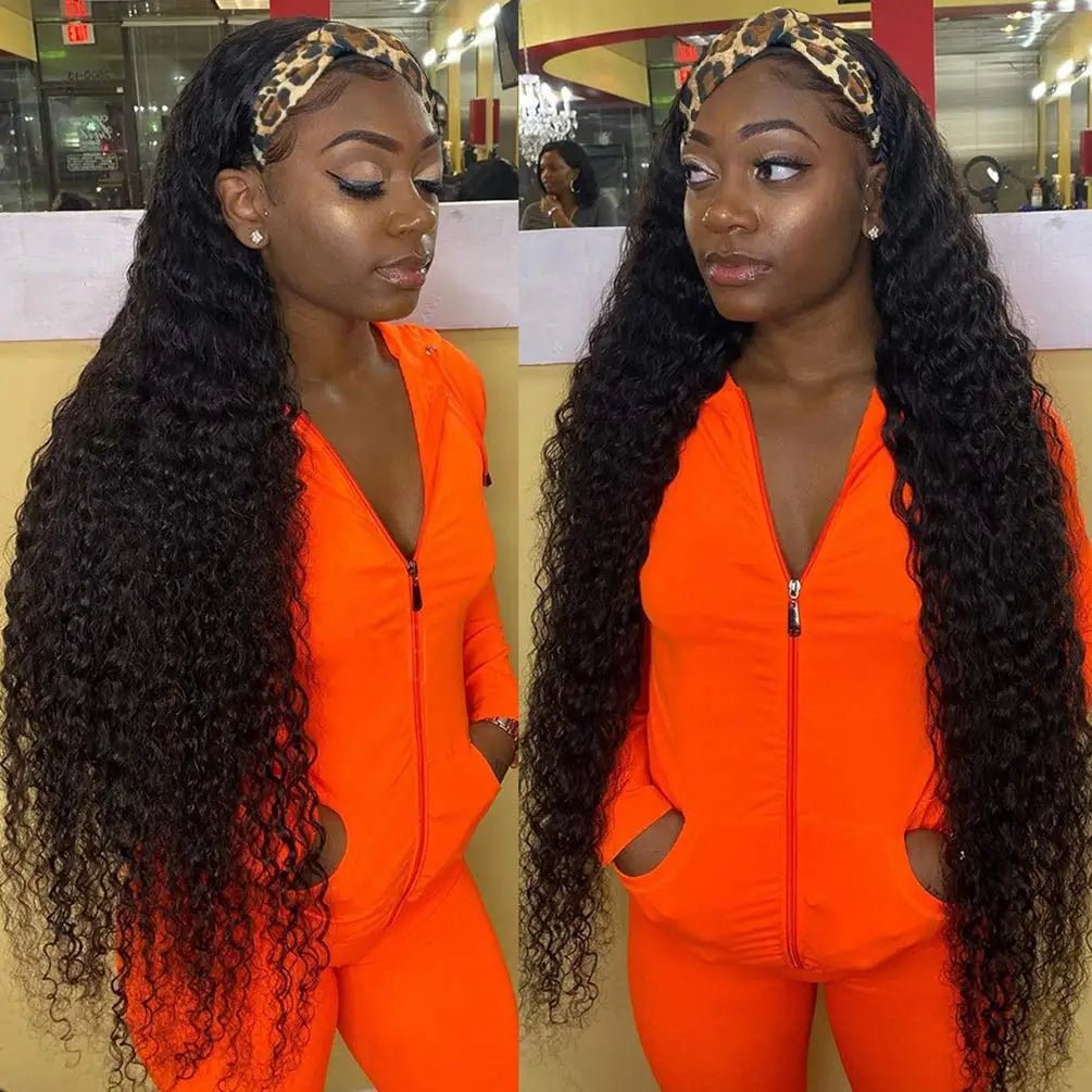 Headband Wigs Human Hair 28 30 32 Inch Water Wave Wigs 100% Real Hair Curly wig None Lace Front Wigs Full Machine Made Wigs - MAGUSTA BEAUTY