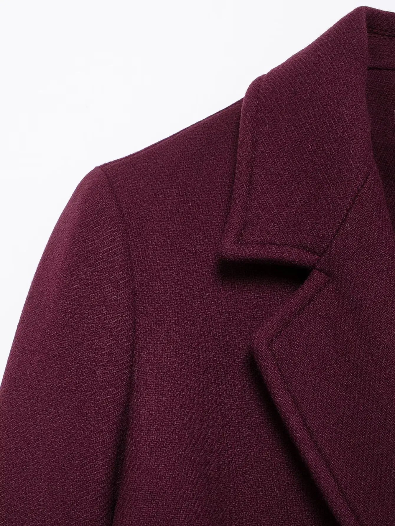 HH Women Fashion Burgundy Woolen Coat Double Breasted Long Sleeve Lapel Blends Jacket Autumn Winter High Street Outerwear - MAGUSTA BEAUTY