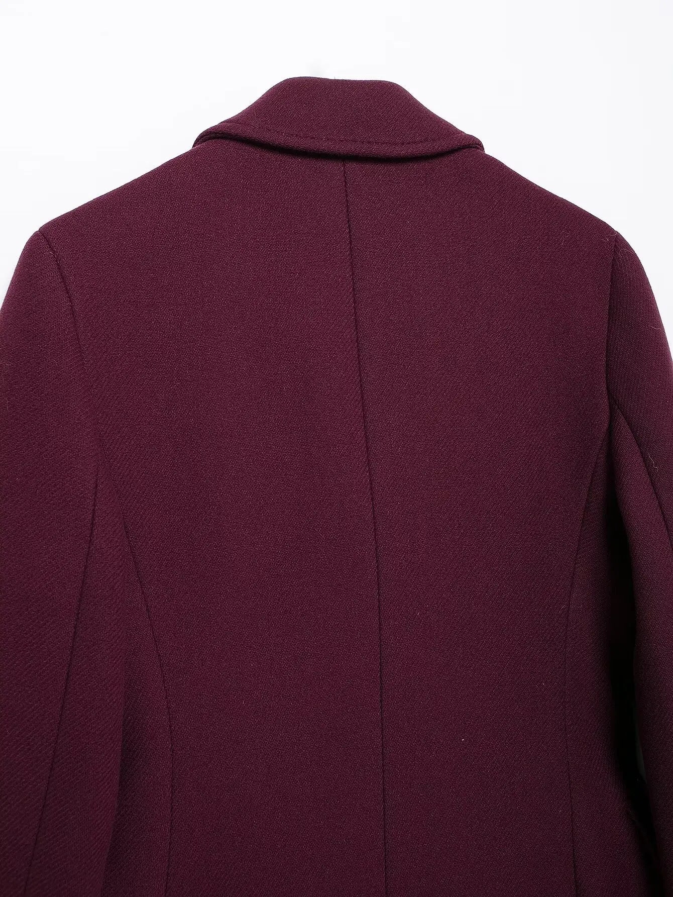 HH Women Fashion Burgundy Woolen Coat Double Breasted Long Sleeve Lapel Blends Jacket Autumn Winter High Street Outerwear - MAGUSTA BEAUTY