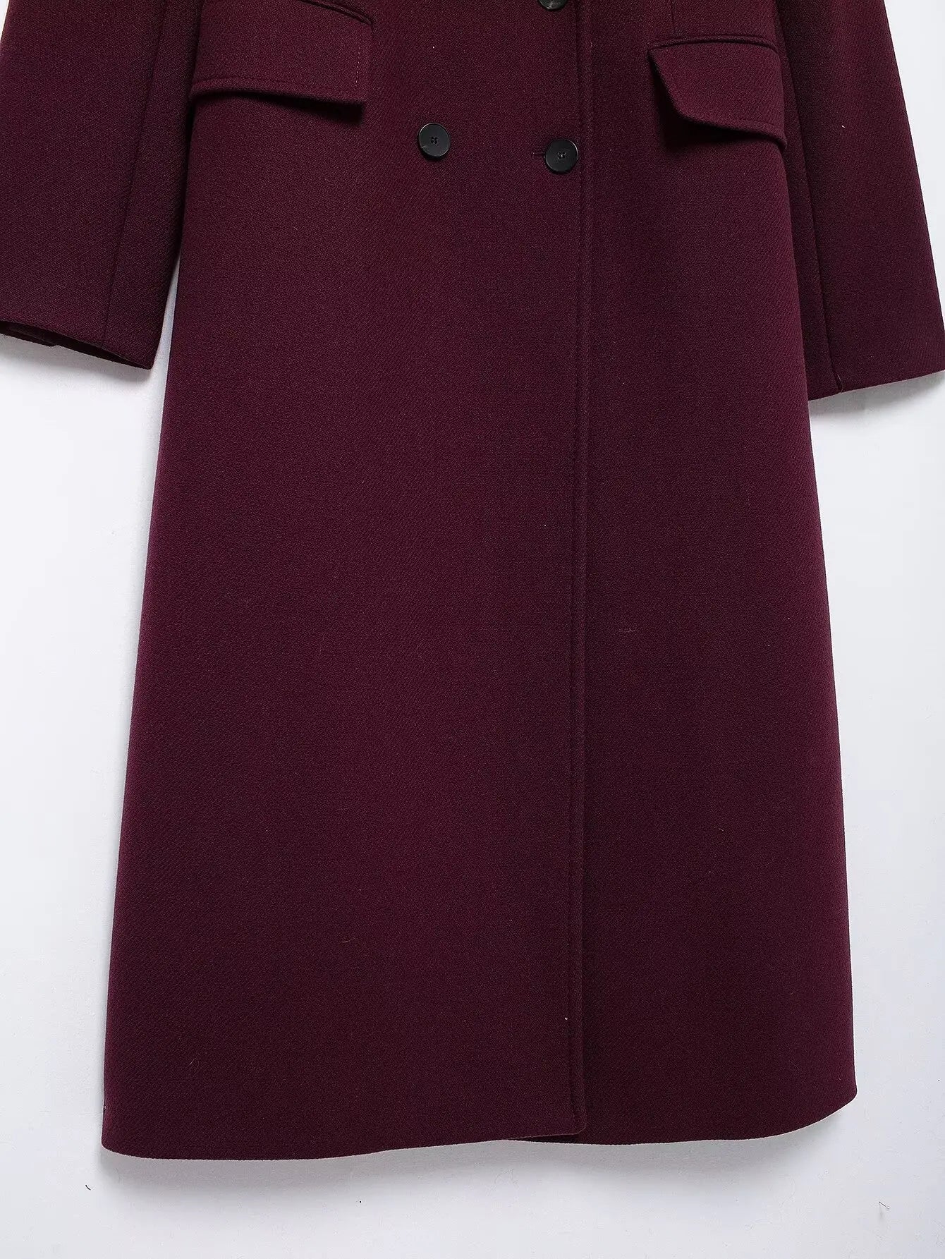 HH Women Fashion Burgundy Woolen Coat Double Breasted Long Sleeve Lapel Blends Jacket Autumn Winter High Street Outerwear - MAGUSTA BEAUTY