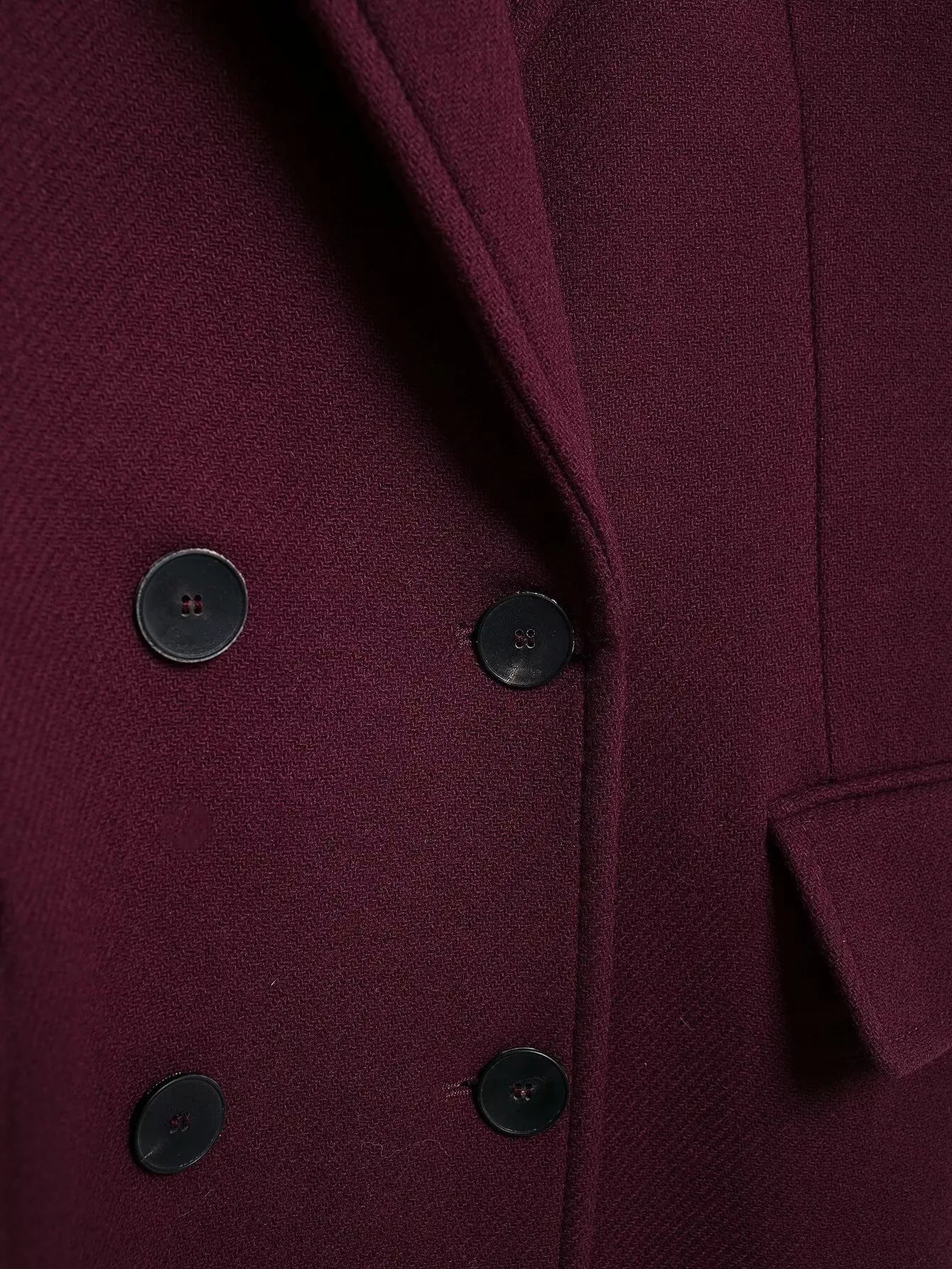 HH Women Fashion Burgundy Woolen Coat Double Breasted Long Sleeve Lapel Blends Jacket Autumn Winter High Street Outerwear - MAGUSTA BEAUTY
