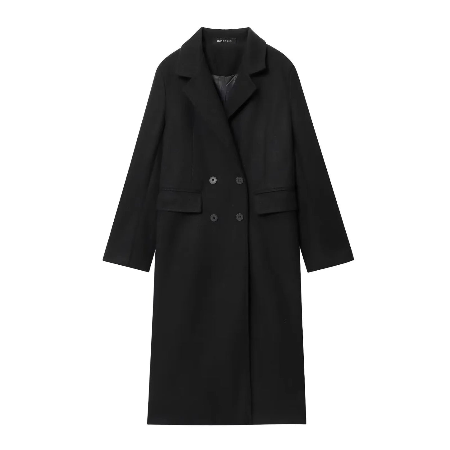 HH Women Fashion Burgundy Woolen Coat Double Breasted Long Sleeve Lapel Blends Jacket Autumn Winter High Street Outerwear - MAGUSTA BEAUTY