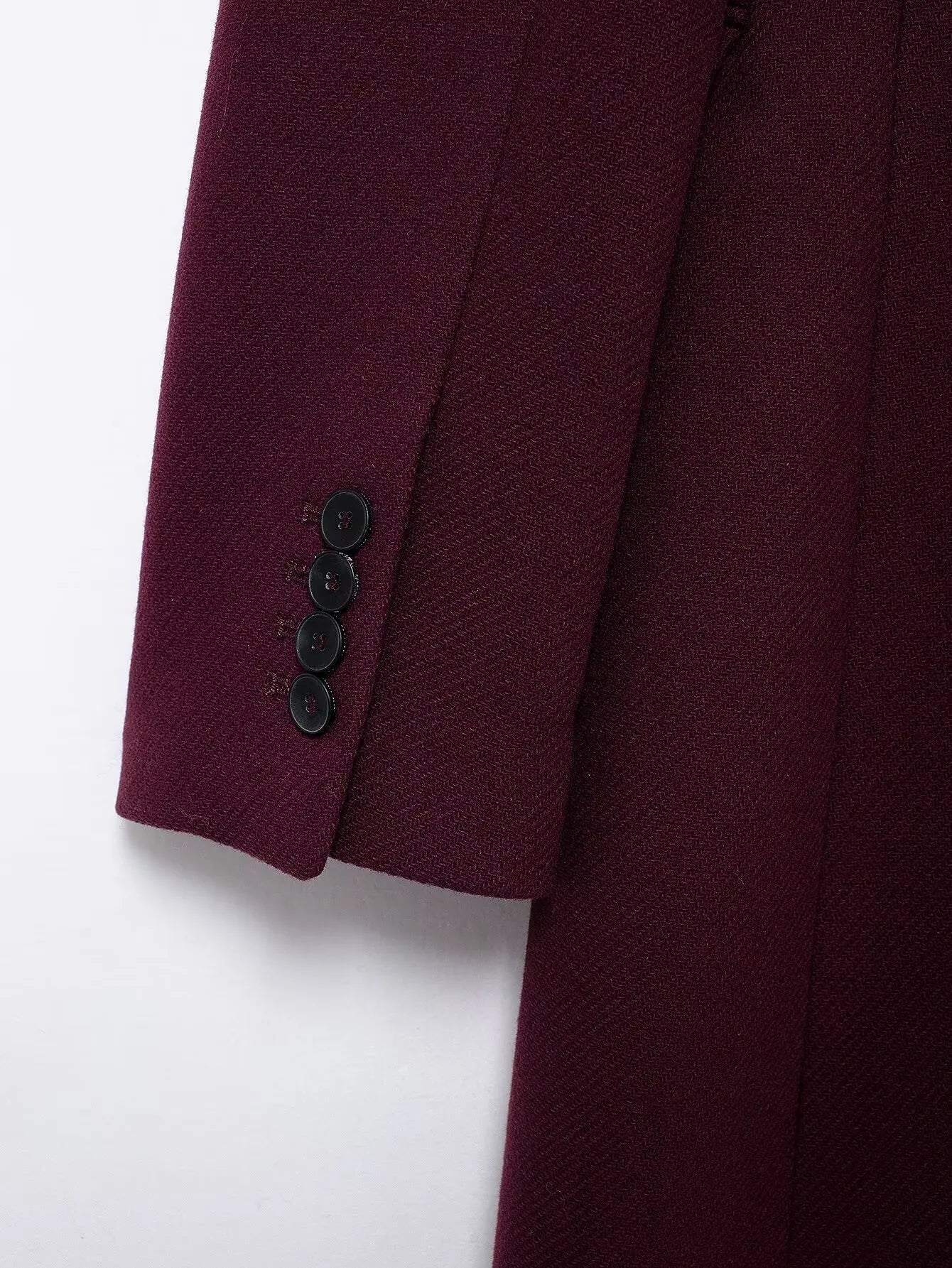 HH Women Fashion Burgundy Woolen Coat Double Breasted Long Sleeve Lapel Blends Jacket Autumn Winter High Street Outerwear - MAGUSTA BEAUTY