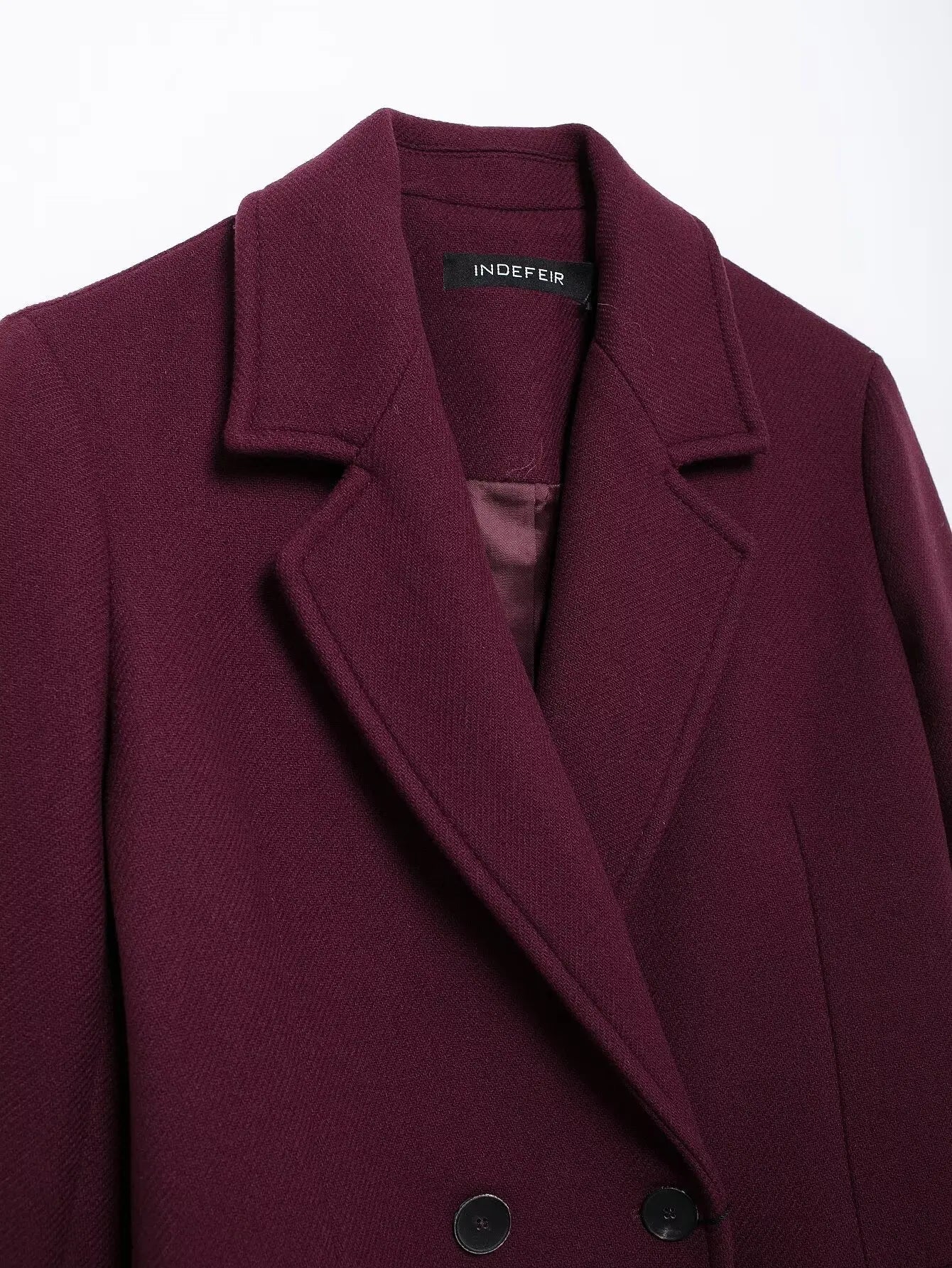 HH Women Fashion Burgundy Woolen Coat Double Breasted Long Sleeve Lapel Blends Jacket Autumn Winter High Street Outerwear - MAGUSTA BEAUTY