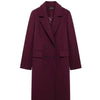 HH Women Fashion Burgundy Woolen Coat Double Breasted Long Sleeve Lapel Blends Jacket Autumn Winter High Street Outerwear - MAGUSTA BEAUTY