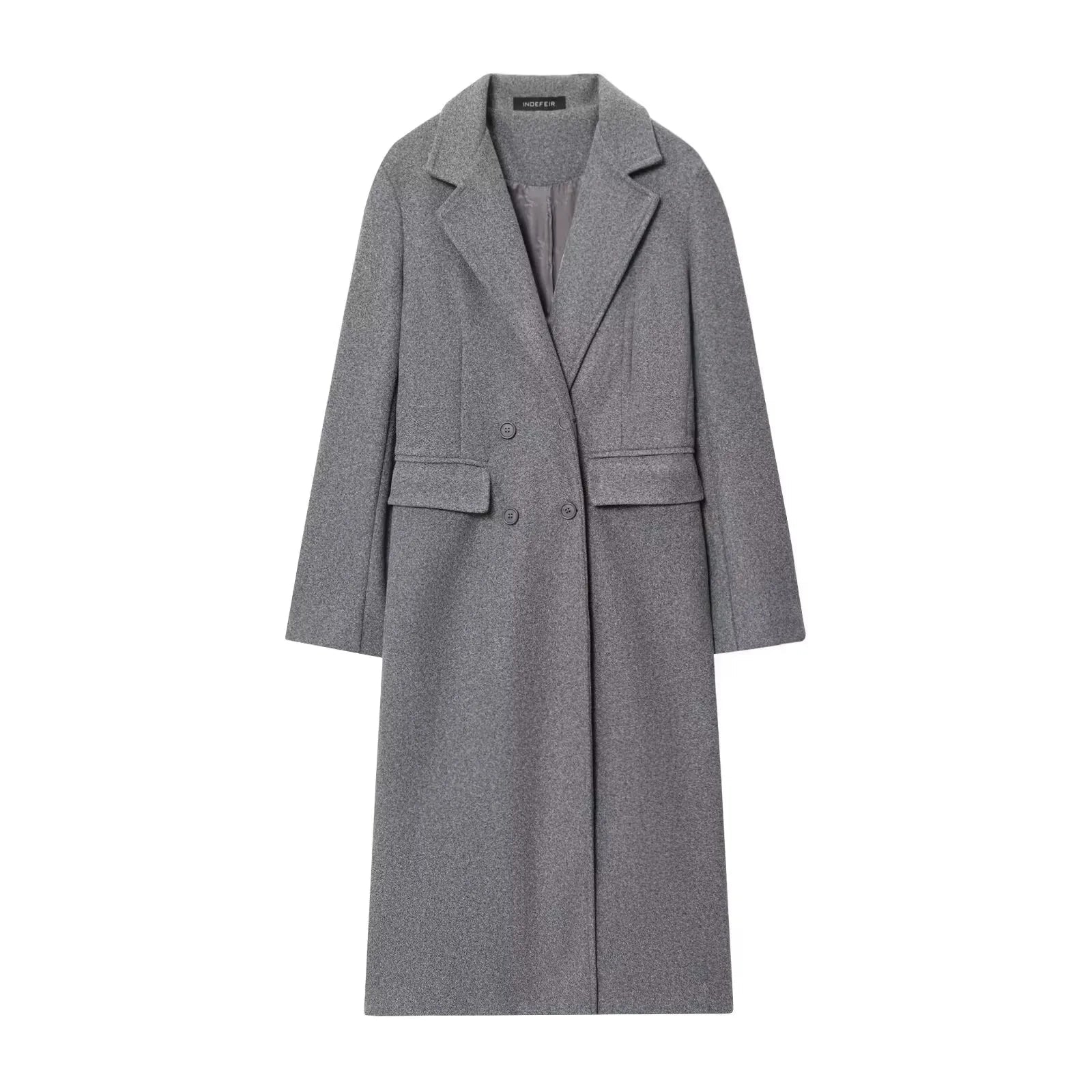 HH Women Fashion Burgundy Woolen Coat Double Breasted Long Sleeve Lapel Blends Jacket Autumn Winter High Street Outerwear - MAGUSTA BEAUTY