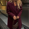 HH Women Fashion Burgundy Woolen Coat Double Breasted Long Sleeve Lapel Blends Jacket Autumn Winter High Street Outerwear - MAGUSTA BEAUTY