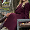 HH Women Fashion Burgundy Woolen Coat Double Breasted Long Sleeve Lapel Blends Jacket Autumn Winter High Street Outerwear - MAGUSTA BEAUTY