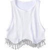 High Street Sexy Hem Tassel Diamond Beading Knitting T Shirt Chic Short Camis Tank Lady Slim Crop Vest Tops - MAGUSTA BEAUTY