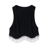 High Street Sexy Hem Tassel Diamond Beading Knitting T Shirt Chic Short Camis Tank Lady Slim Crop Vest Tops - MAGUSTA BEAUTY