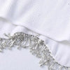 High Street Sexy Hem Tassel Diamond Beading Knitting T Shirt Chic Short Camis Tank Lady Slim Crop Vest Tops - MAGUSTA BEAUTY