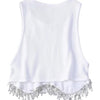 High Street Sexy Hem Tassel Diamond Beading Knitting T Shirt Chic Short Camis Tank Lady Slim Crop Vest Tops - MAGUSTA BEAUTY