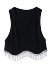 High Street Sexy Hem Tassel Diamond Beading Knitting T Shirt Chic Short Camis Tank Lady Slim Crop Vest Tops - MAGUSTA BEAUTY