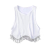 High Street Sexy Hem Tassel Diamond Beading Knitting T Shirt Chic Short Camis Tank Lady Slim Crop Vest Tops - MAGUSTA BEAUTY