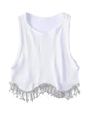 High Street Sexy Hem Tassel Diamond Beading Knitting T Shirt Chic Short Camis Tank Lady Slim Crop Vest Tops - MAGUSTA BEAUTY