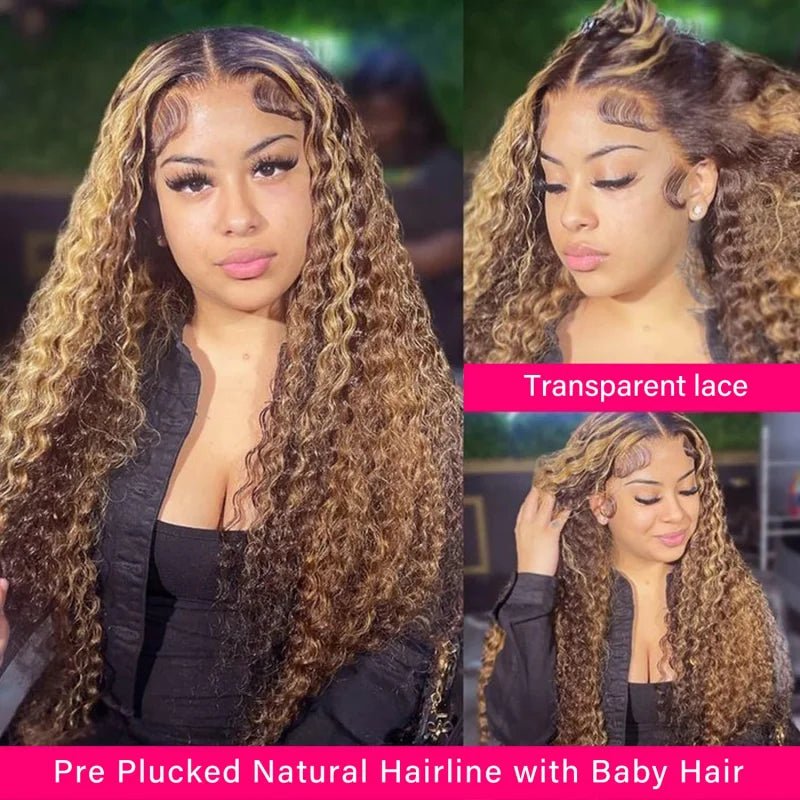 Highlight Honey Brown 13x4 Curly Lace Front Wig Glueless Human Hair Wigs Ombre 13x6 HD Deep Wave Lace Frontal Wig For Women Sale - MAGUSTA BEAUTY