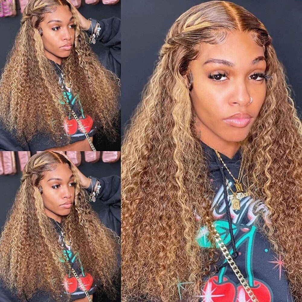 Highlight Honey Brown 13x4 Curly Lace Front Wig Glueless Human Hair Wigs Ombre 13x6 HD Deep Wave Lace Frontal Wig For Women Sale - MAGUSTA BEAUTY