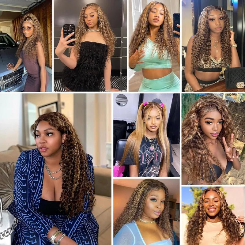 Highlight Honey Brown 13x4 Curly Lace Front Wig Glueless Human Hair Wigs Ombre 13x6 HD Deep Wave Lace Frontal Wig For Women Sale - MAGUSTA BEAUTY