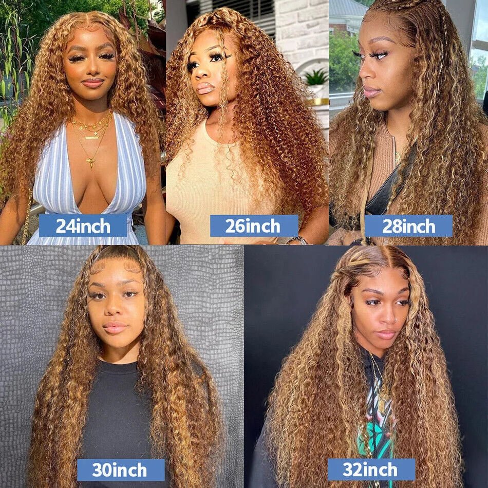 Highlight Honey Brown 13x4 Curly Lace Front Wig Glueless Human Hair Wigs Ombre 13x6 HD Deep Wave Lace Frontal Wig For Women Sale - MAGUSTA BEAUTY