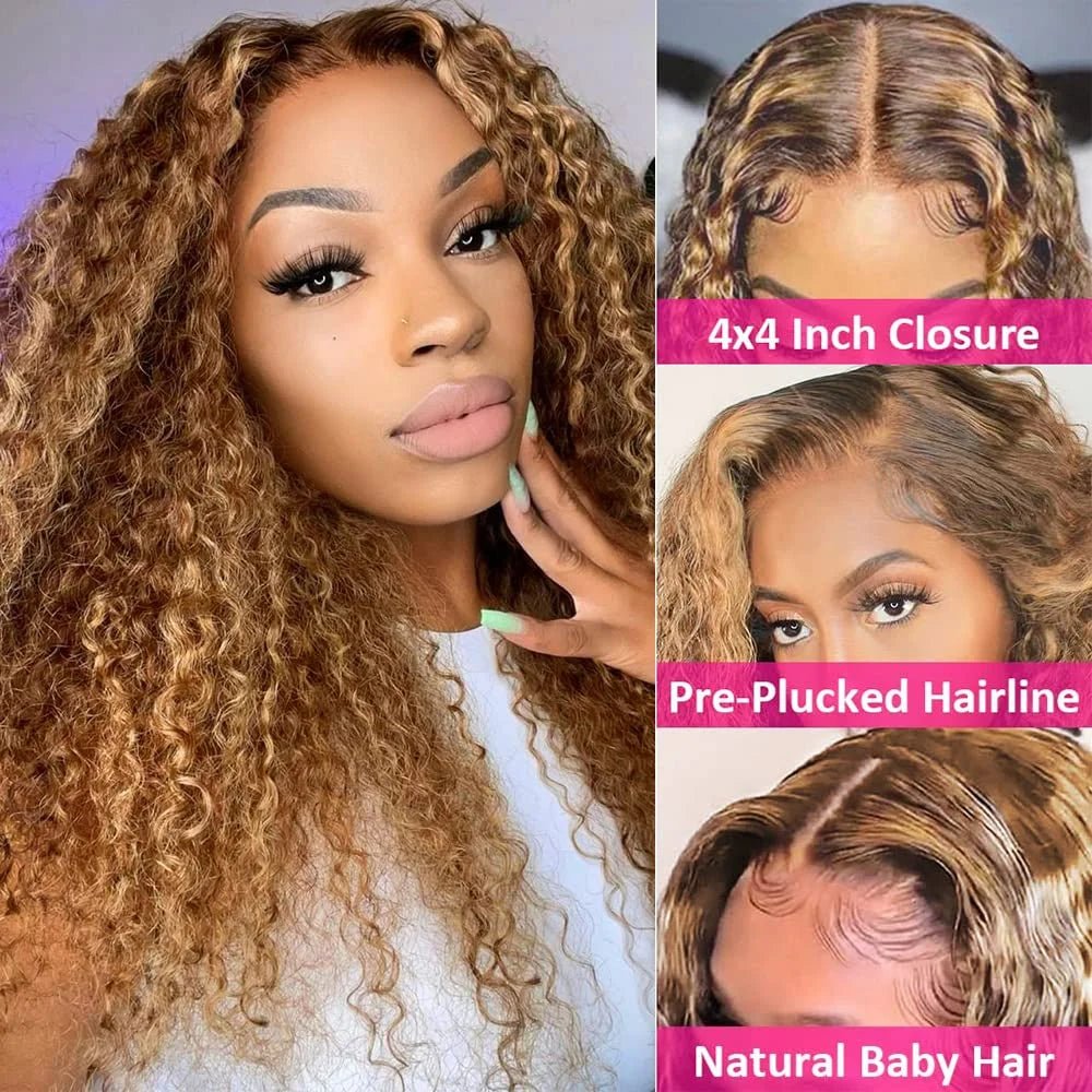 Highlight Honey Brown 13x4 Curly Lace Front Wig Glueless Human Hair Wigs Ombre 13x6 HD Deep Wave Lace Frontal Wig For Women Sale - MAGUSTA BEAUTY