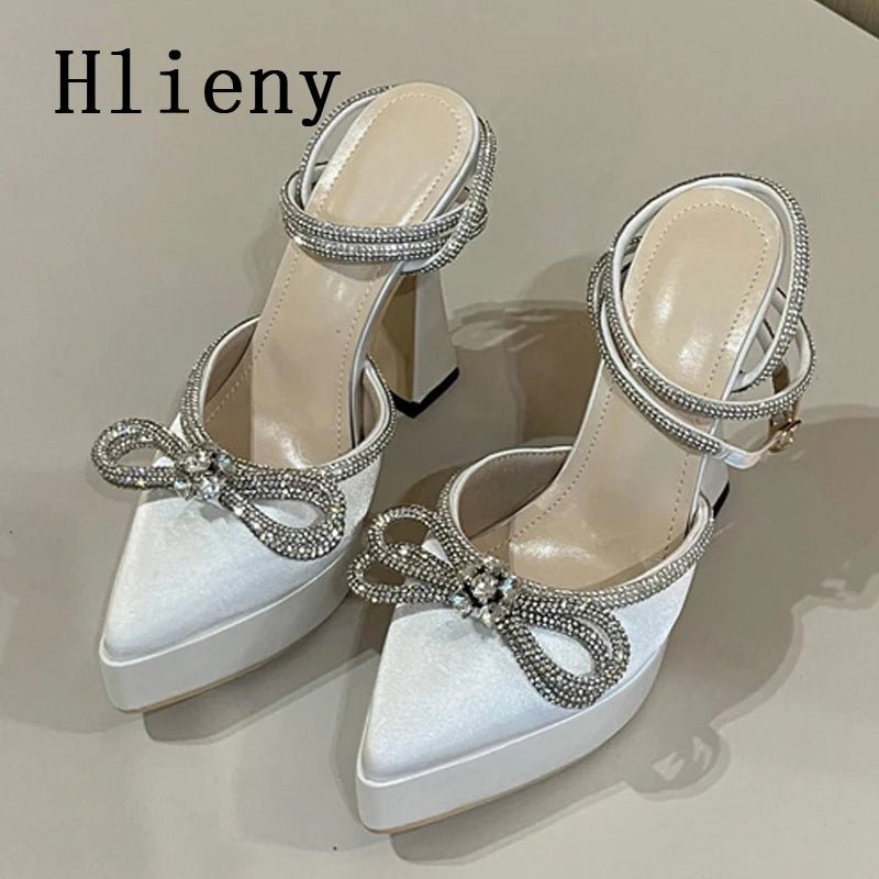 Hlieny 2025 Spring Autumn Women Pumps Fashion Platform Pointed Toe Butterfly-Knot Crystal Party Shoes Ankle Buckle Strap Sandals - MAGUSTA BEAUTY
