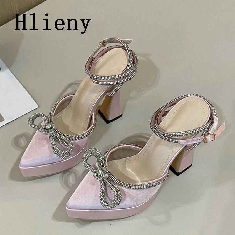 Hlieny 2025 Spring Autumn Women Pumps Fashion Platform Pointed Toe Butterfly-Knot Crystal Party Shoes Ankle Buckle Strap Sandals - MAGUSTA BEAUTY