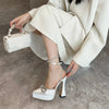 Hlieny 2025 Spring Autumn Women Pumps Fashion Platform Pointed Toe Butterfly-Knot Crystal Party Shoes Ankle Buckle Strap Sandals - MAGUSTA BEAUTY